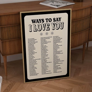 ways to say i love you 70s style posters aesthetic room decor for teens, trendy retro wall art print funky spiritual decor digital download