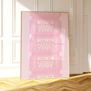 good times ticket light pink wall art above bed preppy room decor aesthetic y2k decor, cute retro wall art light pink room decor coquette