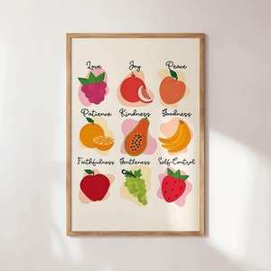 fruit of the spirit wall art for dining room bohemian decor, bible verse wall art christian wall decor, kitchen wall art maximalist decor