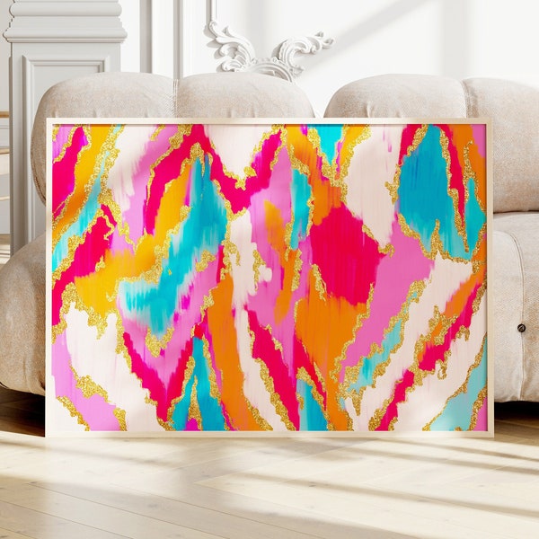 pink blue abstract painting preppy room decor vibrant wall art, college dorm decor maximalist wall art, teen girl room decor colorful art