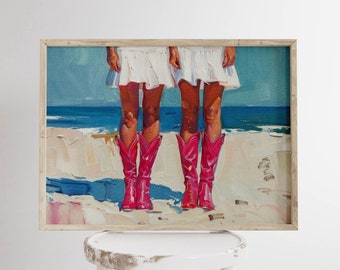 coastal cowgirl western artwork, beach wall art trendy dorm room decor, bedroom wall art coastal home decor, vintage poster western decor
