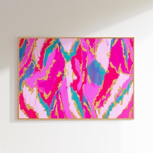 hot pink decor abstract painting preppy room decor, maximalist wall art aesthetic room decor, college dorm decor bar cart art girly wall art