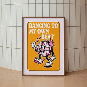 Años 70 groovy retro arte impresión rosa cartel pared arte impresiones de moda, bola de discoteca impresión decoración de apartamento único funky pared arte impresión decoración de dopamina