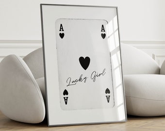 lucky girl syndrome ace of hearts poster trendy retro wall art college apartment decor aesthetic funky wall art bar cart 70s art prints