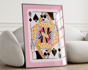 queen of spades unique apartment decor funky wall art print trendy, pink sassy posters wall art trendy bar cart art print college room decor