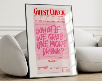 guest check wall art trendy bedroom decor, guest check print apartment decor funky home decor alcohol poster, dorm room decor bar cart art