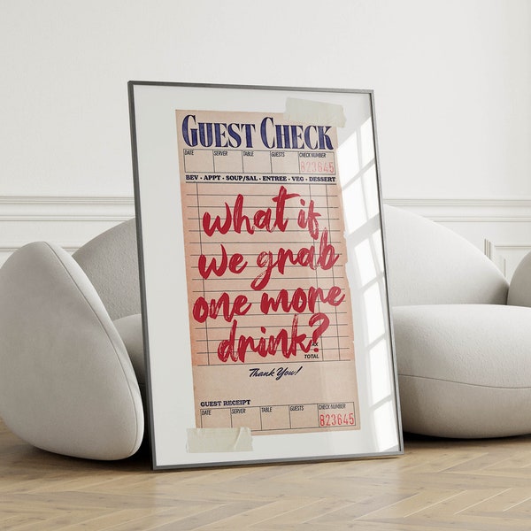 guest check wall art bar cart decor 70s art print grunge room decor, extra large wall art bar cart art print grunge posters funky wall decor