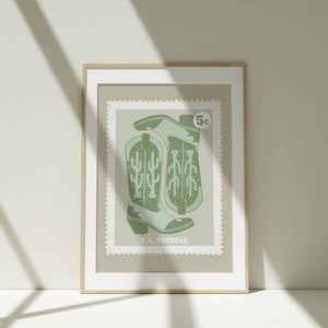 arte de pared verde salvia decoración occidental de los años 70, arte occidental decoración de dormitorio verde arte de pared retro de moda, cartel estético de arte vaquera de dormitorio occidental