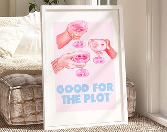good for the plot light pink room decor bar cart art blue dorm room decor, trendy wall art college apartment living room decor aesthetic y2k