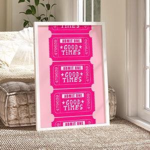 good time admit one ticket bar cart art preppy y2k room decor, trendy retro wall art funky decor, pink girly wall art aesthetic room decor