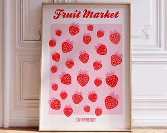 pink wall art trendy strawberry decor kitchen art aesthetic wall decor, kitchen wall art maximalist wall decor trendy wall art kitchen decor