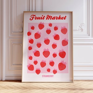 pink wall art trendy strawberry decor kitchen art aesthetic wall decor, kitchen wall art maximalist wall decor trendy wall art kitchen decor