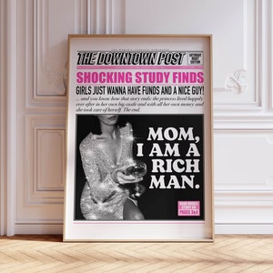 periódico impreso retro y2k cartel estético decoración de la habitación rosa, arte de pared preppy rosa decoración de apartamentos de moda, cartel motivacional de decoración de la habitación y2k