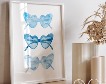 blue preppy aesthetic wall art cute college apartment decor, blue wall art print coquette room decor aesthetic poster preppy teen room decor