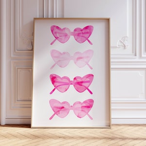 heart sunglasses preppy wall art trendy dorm room decor aesthetic home decor, preppy valentines decor pink wall art coquette room decor