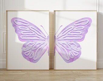 lavender butterfly wall art preppy y2k room decor, trendy wall art college apartment decor aesthetic, trendy aesthetic poster y2k wall art