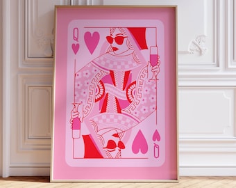 reina de corazones decoración del apartamento decoración funky del hogar, arte de la pared rosa decoración de la habitación del dormitorio de moda, arte de la pared de moda decoración de la habitación rosa cartel estético