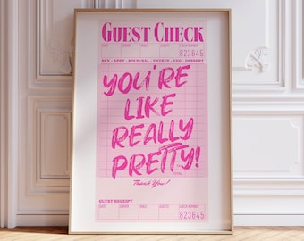 affiche de motivation d'art mural de chèques d'invité déco rose, art mural rose affiche de chèque d'invité à la mode, impression de chèque d'invité esthétique déco de chambre rose
