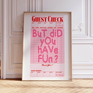guest check groovy poster college apartment decor aesthetic, trendy retro wall art bar cart decor, girly pink wall art preppy y2k room decor
