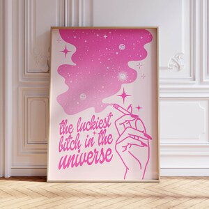 Gute Laune pinkes Kunst Plakat, cooles Kinderzimmer Dekor y2k ästhetisches Plakat Retro Druck, Affirmationskunst rosa Plakat