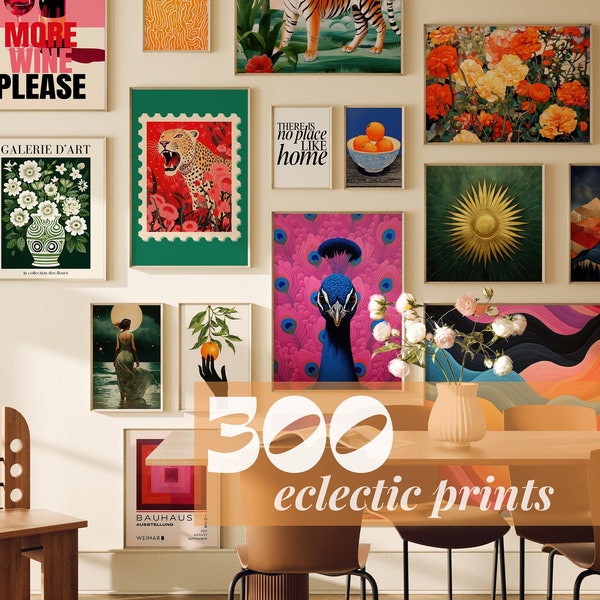 300 prints muurkunst eclectisch decor, galerijmuurkunst digitale prints, retro muurkunstprints trendy, eclectische muurkunst maximalistisch muurdecor