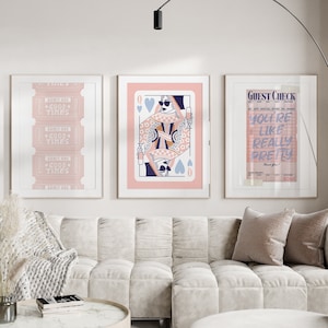 jasnoróżowy granatowy preppy wall art niezbędne w akademiku, tryptyk 3-częściowy wall art bar cart art prints preppy dekoracja akademika dla studentek