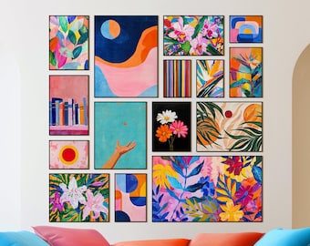 maximalist wall art  gallery wall set of 15 prints dopamine decor, colorful wall art maximalist decor, bright wall art eclectic home decor