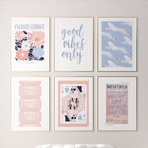 light pink wall art preppy dorm room decor essentials, navy blue preppy wall art college apartment living room decor aesthetic trendy prints
