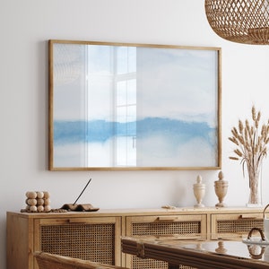 ocean wall art aesthetic room decor blue wall art print, horizontal watercolor wall art coastal decor, zen bathroom wall art beachy decor
