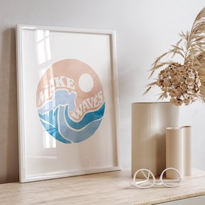 coastal cowgirl wall art surf decor, blue wall art print coastal beachy decor poster aesthetic, blue preppy aesthetic wall art dorm decor