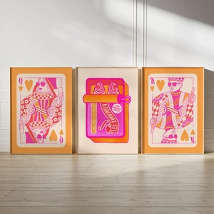 Retro-Druck ästhetisches Plakat Wandkunst trendiges Dopamin-Dekor, maximalistische Wandkunst 3er-Set Drucke, funky Wandkunst Wohnzimmerkunst Paargeschenk