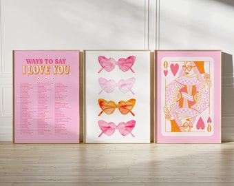 arte de parede preppy impressões de arte retrô decoração de quarto de meninas adolescentes, pôster rosa arte de parede impressões da moda conjunto de 3 decoração de quarto de faculdade pôsteres estéticos