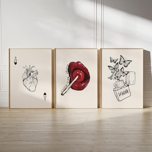 3er Set trendige Kunstdrucke Kokette Raumdekor, funky Raumdekor ästhetische Poster Retro Wandkunst 3er Set trendige Schlafzimmerdekor