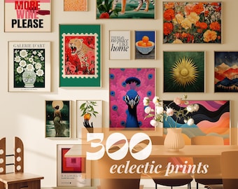 300 prints wall art eclectic decor, gallery wall art digital prints, retro wall art prints trendy, eclectic wall art maximalist wall decor