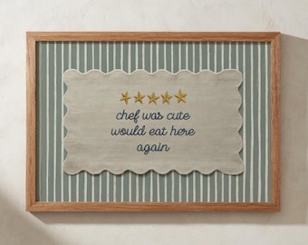 chef was cute print embroidered patch vintage textile wall art, kitchen wall art housewarming gift, quote wall art dining room wall decor