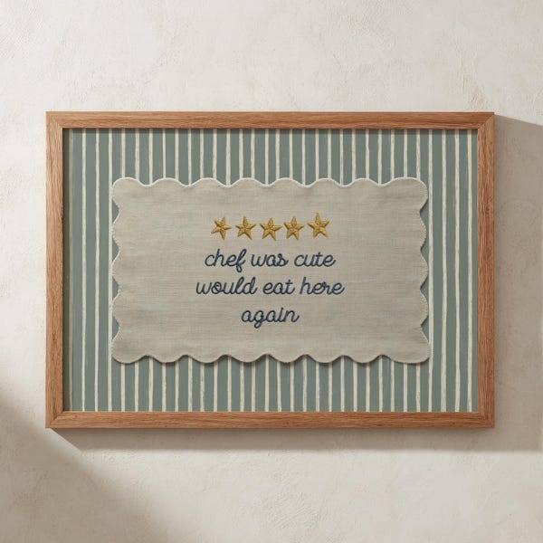 chef was cute print embroidered patch vintage textile wall art, kitchen wall art housewarming gift, quote wall art dining room wall decor