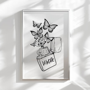 black and white art dorm room decor aesthetic wall art, y2k aesthetic poster grunge room decor retro print, girly wall art retro home decor