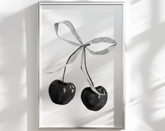 kersen en boog kunst aan de muur slaapzaal decor, zwart-witte kunst trendy muur print college appartement wand decor, girly kunst aan de muur funky home decor