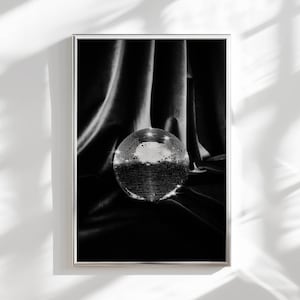 disco ball decor black and white print retro wall art trendy, bar cart art groovy poster funky decor, disco cowgirl college apartment decor
