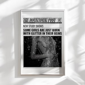 newspaper poster retro wall print girly funky decor, y2k poster aesthetic room decor black and white art, preppy aesthetic poster dorm decor
