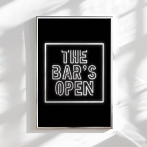 Bary Open Bar Cart Sign Bachelorette Decor, Open Bar Sign Vaporwave Room Decor Estetyczna sztuka ścienna Y2k Neutral, Bar Cart Art Dorm Decor