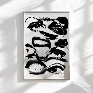 Schwarz-Weiße Kunst 70er Jahre Stil Plakat ästhetisches Raumdekor, Retro funky Wandkunst schrulliges Wohndekor, neutrale Wandkunst Wohnung Dekor