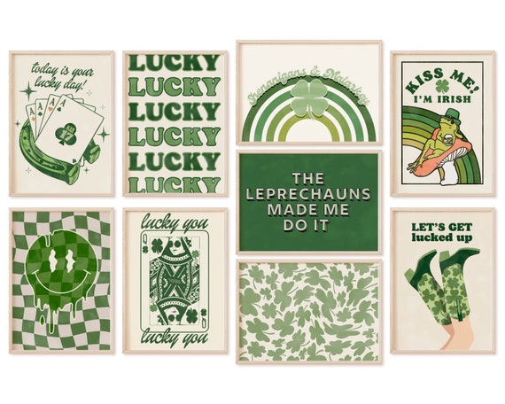 st patricks day seasonal decor gallery wall set of 9 retro wall art prints, saint patricks day holiday decor irish art gallery wall art set