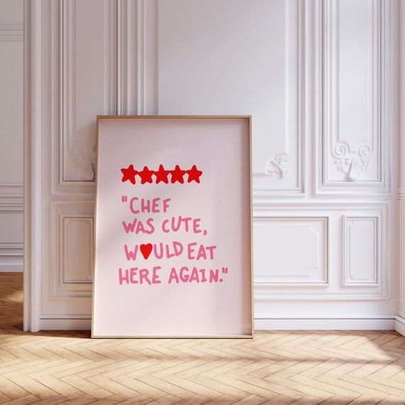 retro kitchen wall art food decor, trendy print kitchen wall decor, girly wall art kitchen art print, food art kitchen poster pink decor