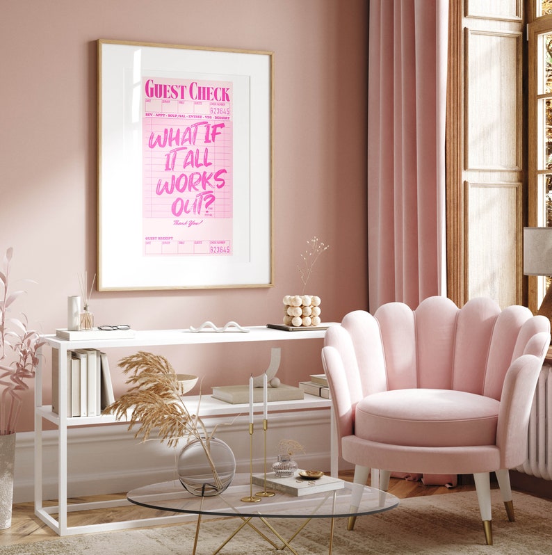 gästchecktryck bekräftelse väggkonst preppy y2k rumsdekor estetisk poster, rosa rumsdekor för tonåringar trendig funky väggkonst studentrumsdekor bild 3