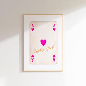 glückliches mädchen-syndrom asse der herz ästhetisches plakat adretter wohnheim dekor, pink orange wand kunst, funky maximalist dekor trendige retro kunstdruck