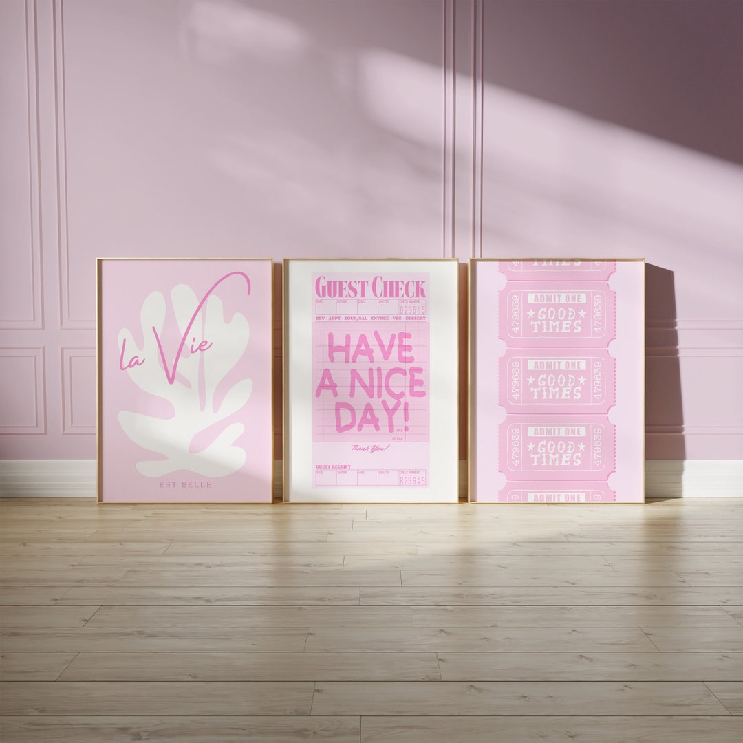 Light Pink Wall Art Set of 3 Wall Art Above Bed Clean Girl Etsy