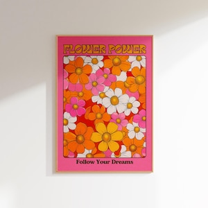 inspirational wall art floral print 70s poster retro decor, maximalist wall art dopamine decor, boho hippie floral wall art funky home decor