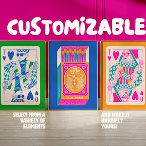 Regalo di anniversario di arte murale massimalista personalizzato Queen King Matchbox, arredamento artistico personalizzato con dopamina, decorazioni per la casa funky regali personalizzati arte murale estetica