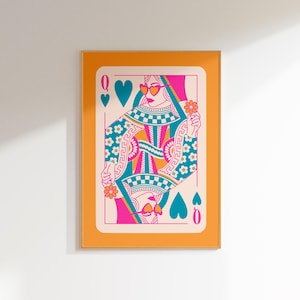 Póster maximalista de la reina de corazones, decoración de pared con dopamina, impresiones artísticas divertidas, arte de pared peculiar, decoración rosa fuerte maximalista para el hogar, arte de pared con la suerte de ti